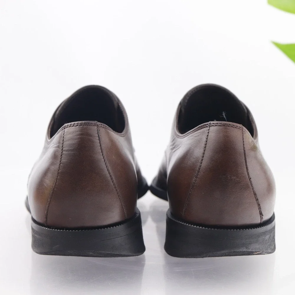 Ermenegildo Zegna Mens Oxford Size 10 Brown Leather Square Toe Dress Shoes Italy
